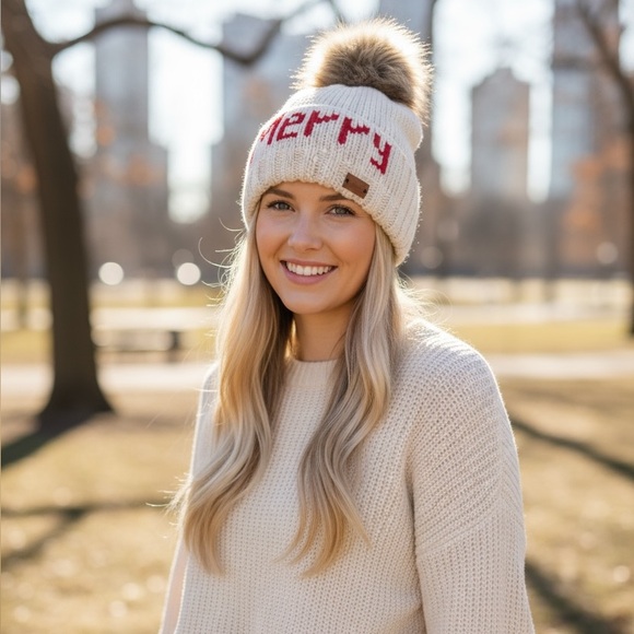 Panache Festive White and Red 'Merry' Beanie - Picture 3 of 3